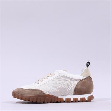 Mjus Nylon Retro Laced Print Trainer - Cream Taupe